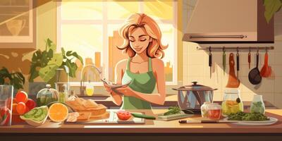 femme faisant la cuisine dans la cuisine photo
