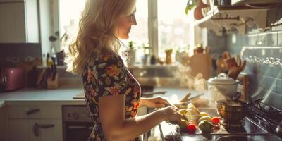 femme faisant la cuisine dans la cuisine photo