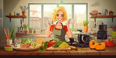 femme faisant la cuisine dans la cuisine photo