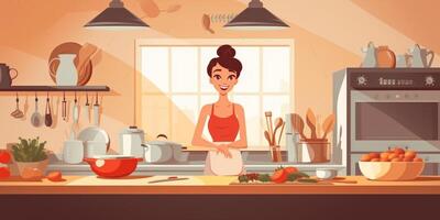 femme faisant la cuisine dans la cuisine photo