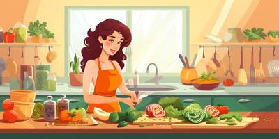 femme faisant la cuisine dans la cuisine photo