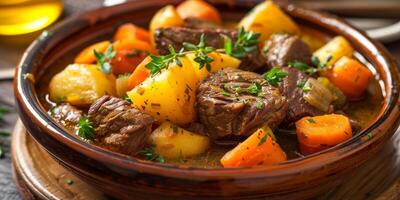 Viande avec patates et herbes photo