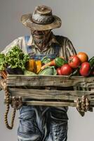 en bois boîte panier avec des légumes photo