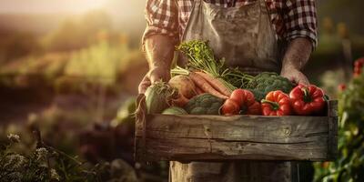 en bois boîte panier avec des légumes photo