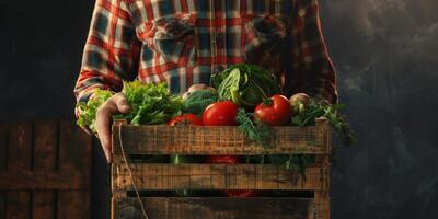 en bois boîte panier avec des légumes photo