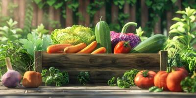 en bois boîte panier avec des légumes photo