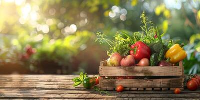 en bois boîte panier avec des légumes photo