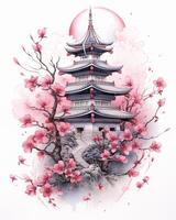 Japonais pagode la tour avec Cerise dessins photo