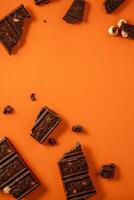 Chocolat bar pièces. Contexte avec Chocolat. sucré nourriture photo concept.