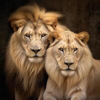 majestueux africain Lion couple aimant fierté de le jungle - puissant sauvage animal de Afrique dans la nature. photo