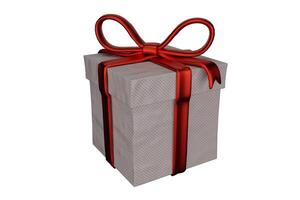 Facile cadeau boîte avec rouge arc isolé sur blanc Contexte photo