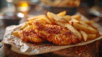 poisson ou poulet et frites pour commercial publicité ou promotion. photo