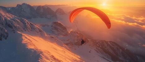 une homme est en volant une parachute dans le ciel photo