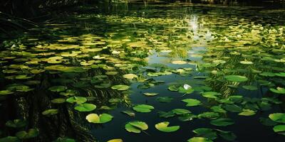 vert feuilles sur étang rivière Lac paysage Contexte vue photo