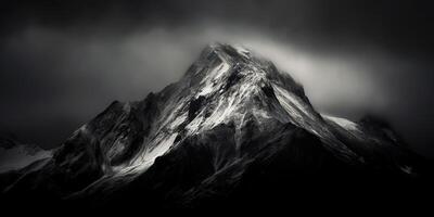 incroyable noir et blanc la photographie de magnifique montagnes et collines avec foncé ciels paysage Contexte vue scène photo