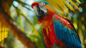 coloré perroquets sur afficher ajouter à le tropical ambiance de le Festival photo