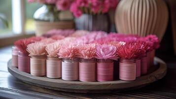 une image de une magnifiquement organisé plateau rempli avec échantillons de différent nuances de rose représentant le propriétaires préférence pour une féminin et romantique ressentir dans eux photo