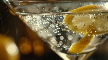 une magnifiquement ouvré non alcoolique martini est garni avec une torsion de citron et une peu gouttes de bitter ajouter une toucher de sophistication à le boisson photo