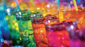 vivement coloré cocktails sans alcool orner le les tables tentant danseurs à prendre une Pause de leur se déplace et se livrer dans une non alcoolique traiter photo