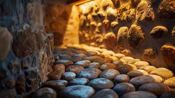 le des murs de le sauna sont fabriqué de Naturel rochers émanant chaleur et création une serein atmosphère pour ceux cherchant physique et émotif relief. photo