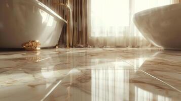 le marbre planchers ressentir cool et lisse en dessous de votre pieds ajouter à le haut de gamme ressentir de le salle de bains. 2d plat dessin animé photo