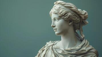 ancien grec statue de une femme. romain statue de une noble ou un ancien grec muse à la recherche dans le distance. ancien statue photo