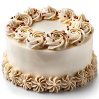 vanille gâteau isolé sur blanc Contexte avec ombre. vanille gâteau avec Glaçage et crème Haut vue photo