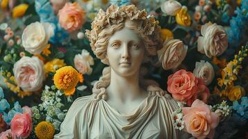 ancien grec statue de une femme. romain statue de une noble ou un ancien grec muse à la recherche dans le distance. ancien statue photo