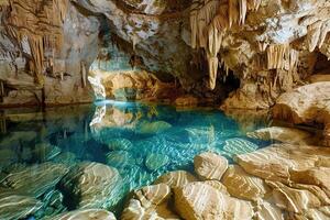 grand magnifique tranchant stalactites pendaison vers le bas de Profond Montagne la grotte photo