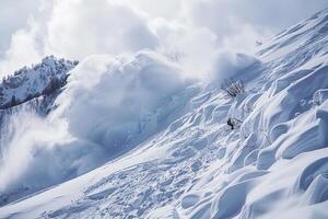 descente de un énorme avalanche de le montagne, hiver la nature paysage photo