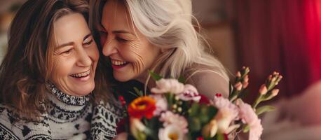 fille et maman avec fleurs photo