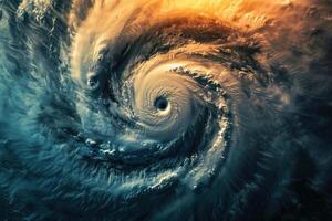 effrayant énorme ouragan typhon plus de océan, apocalyptique spectaculaire Contexte photo