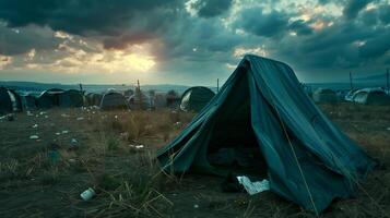 urgence tente dans une réfugié camp, crise hébergement photo