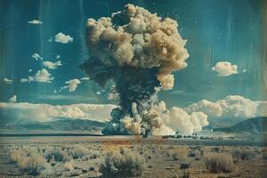 effrayant nucléaire explosion dans Extérieur, champignon nuage de nucléaire armes photo