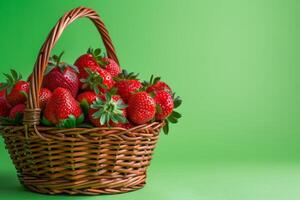 panier de biologique des fraises isolé sur une doux vert pente Contexte photo