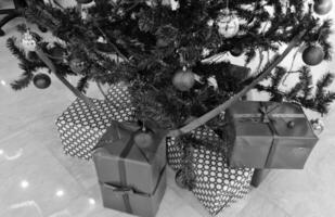 pile cadeaux en dessous de le Noël arbre. joyeux Noël. coloré cadeaux. photo