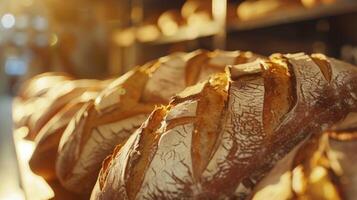 le arôme de fraîchement cuit pain et des pâtisseries de une proche artisanal boulangerie photo