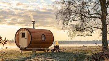 une mobile sauna expérience où le sauna est transporté à différent Extérieur Emplacements offre une unique en son genre sauna expérience dans la nature. photo