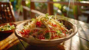 le Papaye salade scintille dans le brillant lumière du soleil prêt à être dévoré photo