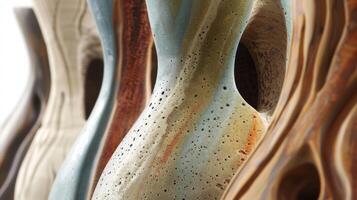 une collection de des vases inspiré par Naturel éléments tel comme pierre bois et le sable chaque avec une distinct texture et Couleur schème. photo