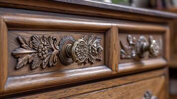 une ensemble de br cabinet tire une fois terne et délavé maintenant brillant à une brillant éclat et magnifiquement orner une restauré antique une commode photo