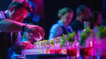 comme le spectacle vient à un fin le public est invité à viens en haut sur étape et apprendre Comment à faire leur posséder cocktails sans alcool en utilisant le des trucs et techniques elles ou ils juste été témoin photo