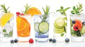 une variété de non alcoolique les options sont disponible à S'il vous plaît tout le monde goût bourgeons de fruité cocktails sans alcool à infusé aux herbes spritzers photo