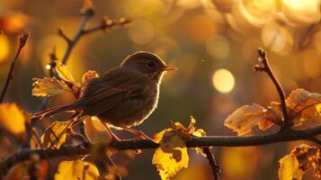 le du son de bruissement feuilles et chant des oiseaux remplit le air création un idyllique bande sonore pour le a la chandelle observation des oiseaux session. 2d plat dessin animé photo