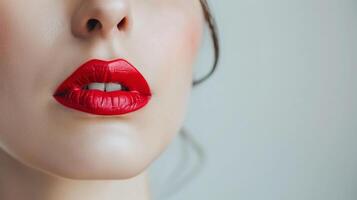 ai généré fermer de femme dodu rouge lèvres - beauté et maquillage concept photo