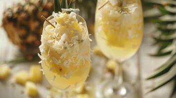 une tropical mocktail avec ananas et noix de coco les saveurs jumelé avec une sarriette gouda fromage photo