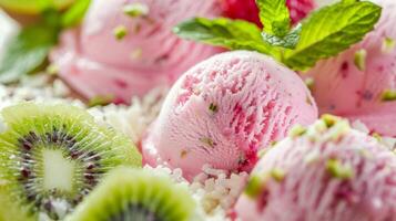 un opportunité à goût le tropiques avec unique la glace crème les saveurs comme litchi et kiwi photo