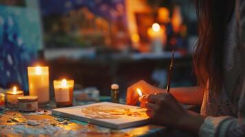 le a la chandelle La peinture atelier des offres une unique et intime façon à robinet dans ceux la créativité entouré par le la magie de vacillant flammes et interminable artistique possibilités. 2d plat photo