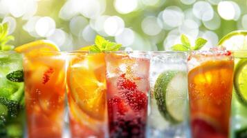une afficher de rafraîchissant et fruité cocktails sans alcool parfait pour une été journée photo