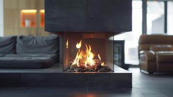 une minimaliste acier foyer compléments le moderne conception de le cheminée ajouter un industriel bord à le chambre. 2d plat dessin animé photo